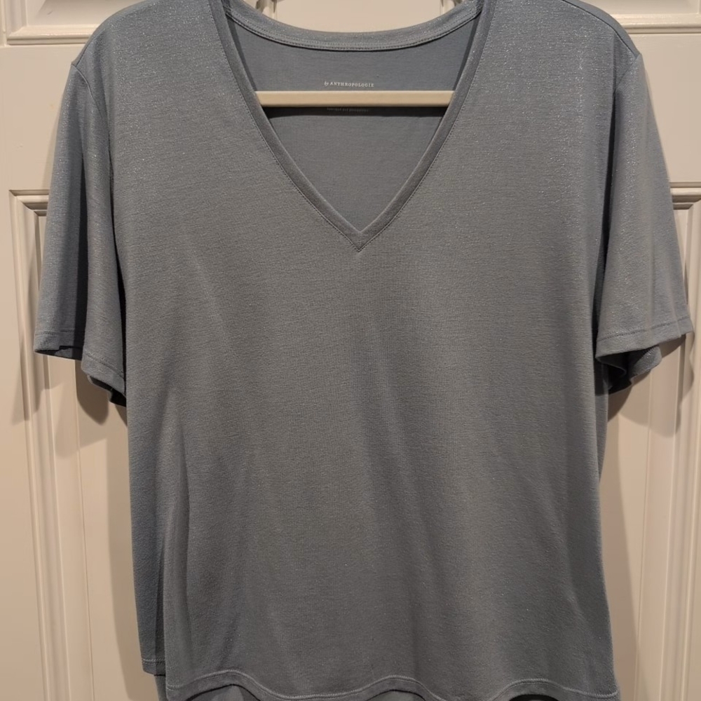 Anthropologie Steel Blue V-Neck Tee